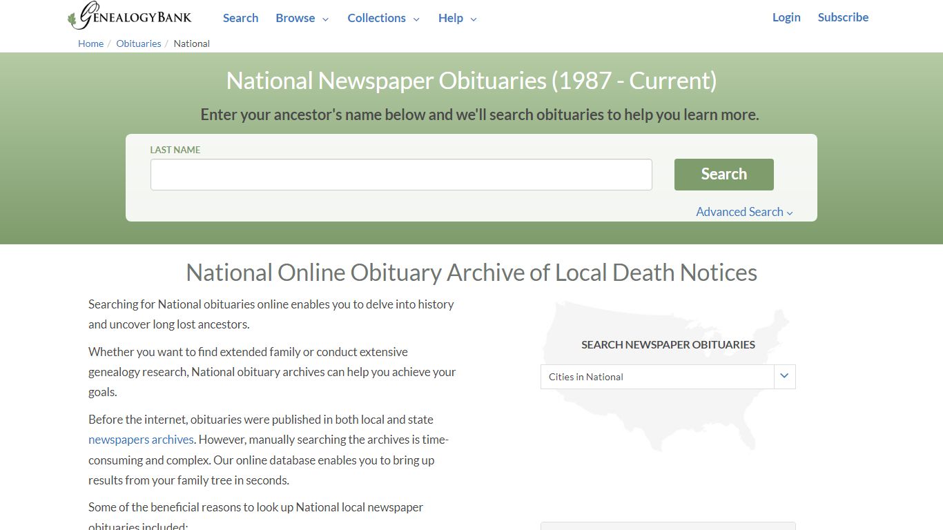 National Obituary Archive Search | GenealogyBank